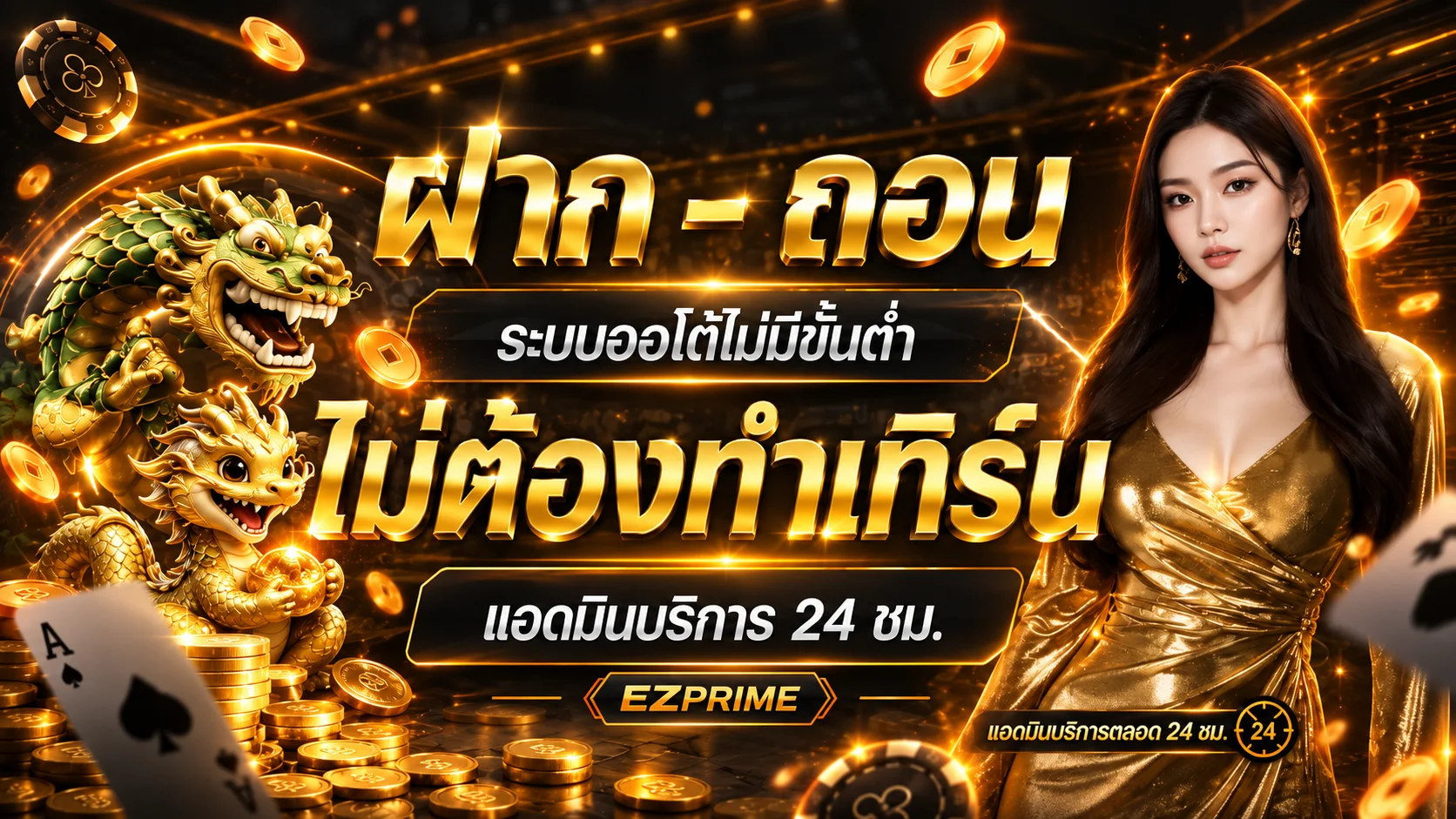 ระบบฝากถอน EZPRIME พร้อมตัวละครเกมและเอฟเฟกต์พรีเมียม